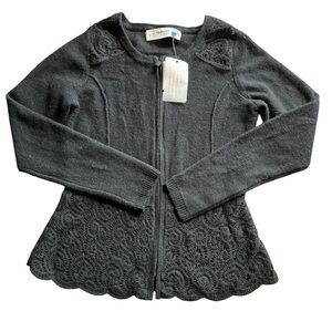 Sparrow Anthropologie Black Fitted Cardigan XS Crochet Detail NWT Wool Blend